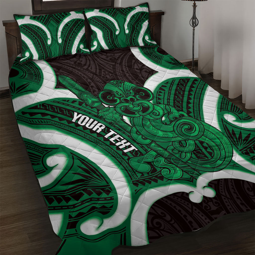 Kakariki Aotearoa Atua Tumatauenga Personalised Quilt Bed Set Maori God Of War Tiki With Taiaha LT14 Green - Polynesian Pride