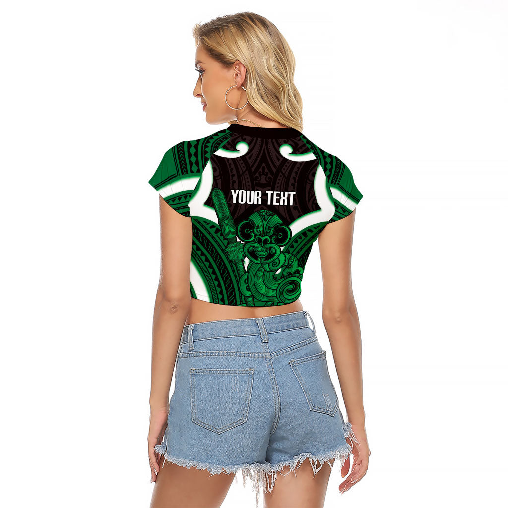 Kakariki Aotearoa Atua Tumatauenga Personalised Raglan Cropped T Shirt Maori God Of War Tiki With Taiaha LT14 - Polynesian Pride