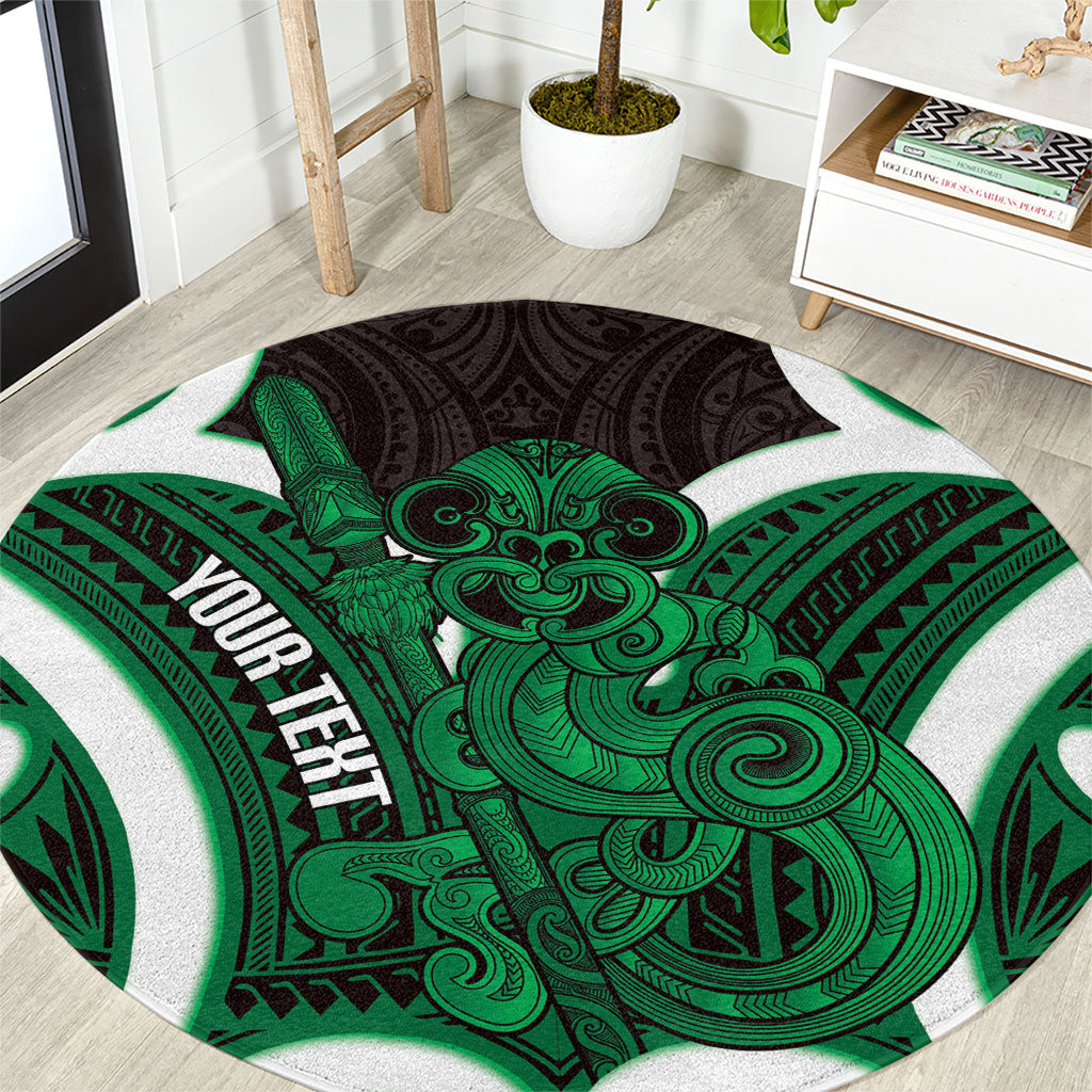 Kakariki Aotearoa Atua Tumatauenga Personalised Round Carpet Maori God Of War Tiki With Taiaha LT14 Green - Polynesian Pride