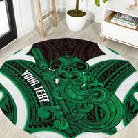 Kakariki Aotearoa Atua Tumatauenga Personalised Round Carpet Maori God Of War Tiki With Taiaha LT14 Green - Polynesian Pride