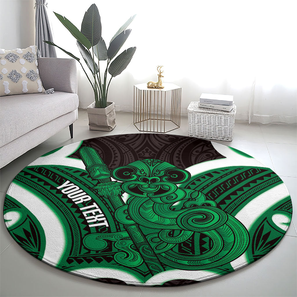 Kakariki Aotearoa Atua Tumatauenga Personalised Round Carpet Maori God Of War Tiki With Taiaha LT14 - Polynesian Pride