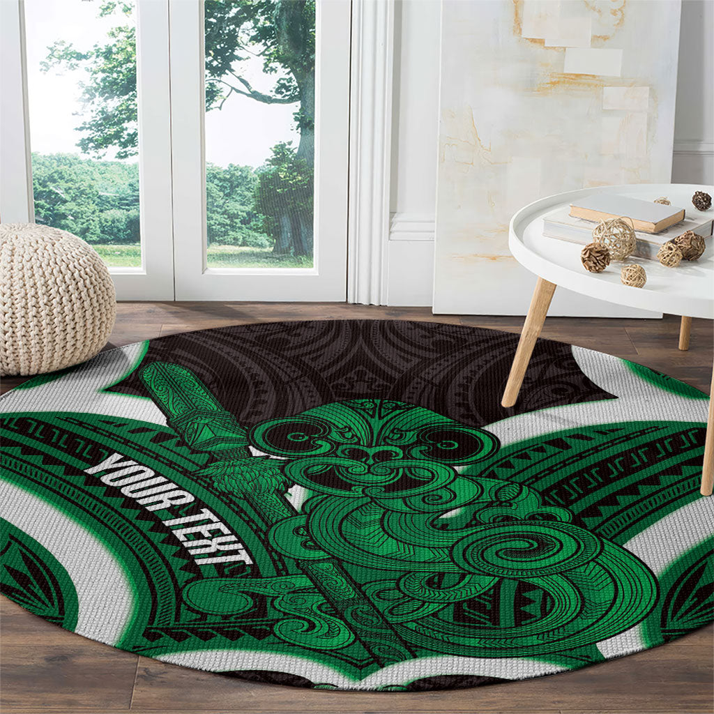 Kakariki Aotearoa Atua Tumatauenga Personalised Round Carpet Maori God Of War Tiki With Taiaha LT14 - Polynesian Pride