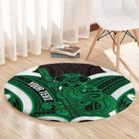 Kakariki Aotearoa Atua Tumatauenga Personalised Round Carpet Maori God Of War Tiki With Taiaha LT14 - Polynesian Pride