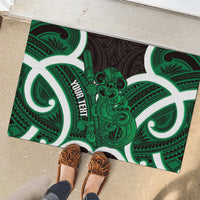 Kakariki Aotearoa Atua Tumatauenga Personalised Rubber Doormat Maori God Of War Tiki With Taiaha LT14 - Polynesian Pride