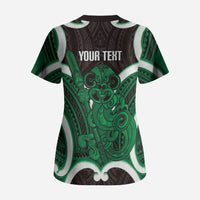 Kakariki Aotearoa Atua Tumatauenga Personalised Scrub Top Maori God Of War Tiki With Taiaha LT14 - Polynesian Pride