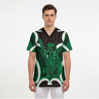 Kakariki Aotearoa Atua Tumatauenga Personalised Scrub Top Maori God Of War Tiki With Taiaha LT14 - Polynesian Pride