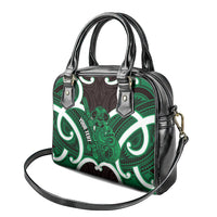 Kakariki Aotearoa Atua Tumatauenga Personalised Shoulder Handbag Maori God Of War Tiki With Taiaha LT14 - Polynesian Pride