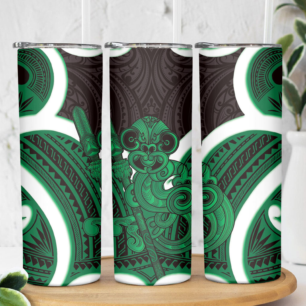 Kakariki Aotearoa Atua Tumatauenga Skinny Tumbler Maori God Of War Tiki With Taiaha LT14 - Polynesian Pride