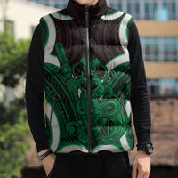 Kakariki Aotearoa Atua Tumatauenga Personalised Sleeveless Puffer Jacket Maori God Of War Tiki With Taiaha LT14 - Polynesian Pride