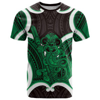 Kakariki Aotearoa Atua Tumatauenga Personalised T Shirt Maori God Of War Tiki With Taiaha LT14 Green - Polynesian Pride