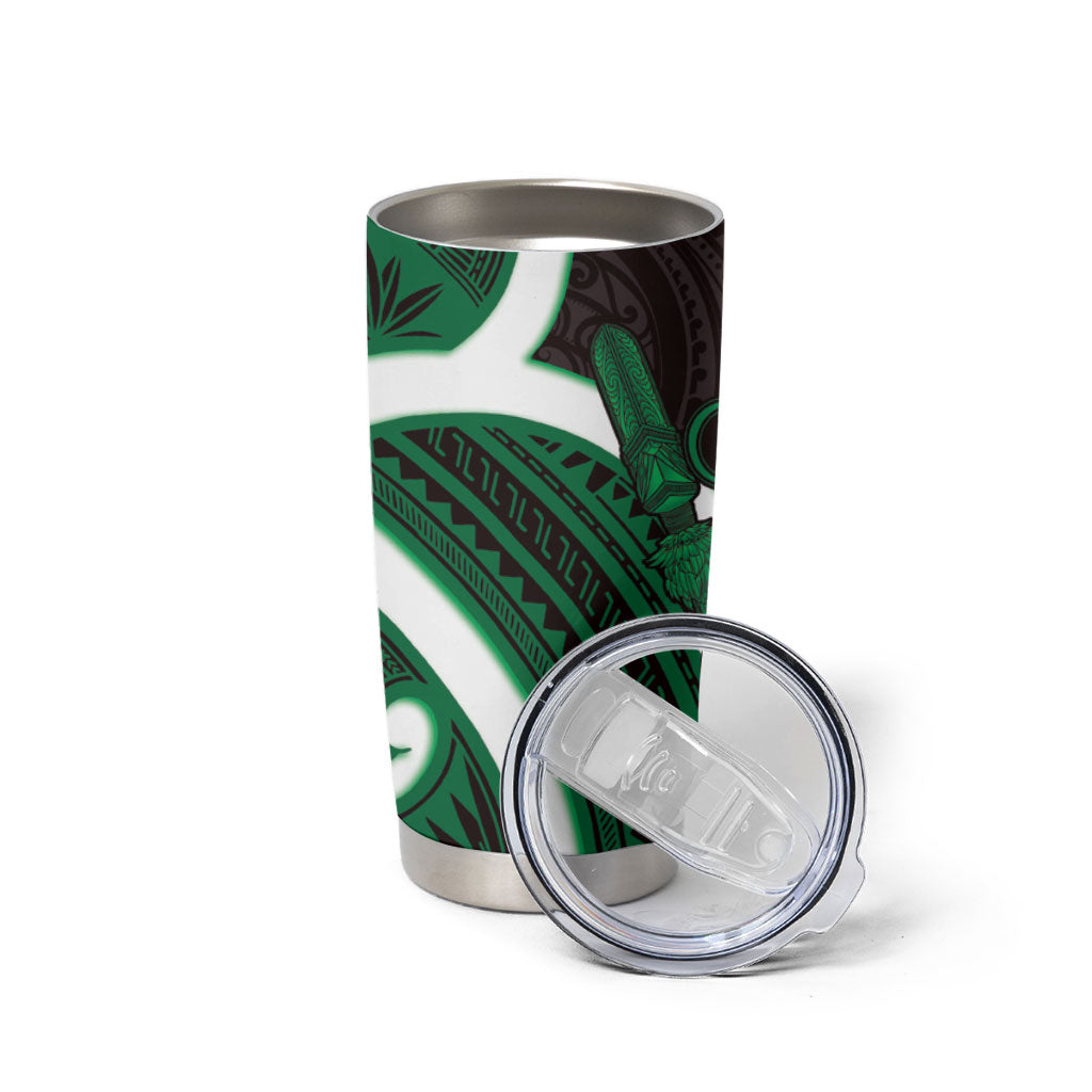Kakariki Aotearoa Atua Tumatauenga Tumbler Cup Maori God Of War Tiki With Taiaha LT14 - Polynesian Pride