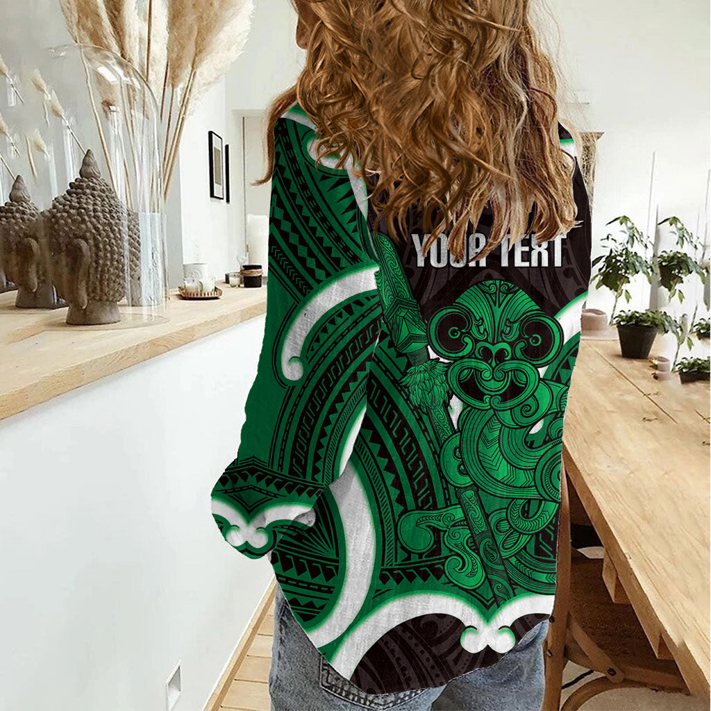 Kakariki Aotearoa Atua Tumatauenga Personalised Women Casual Shirt Maori God Of War Tiki With Taiaha LT14 - Polynesian Pride