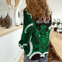 Kakariki Aotearoa Atua Tumatauenga Personalised Women Casual Shirt Maori God Of War Tiki With Taiaha LT14 - Polynesian Pride