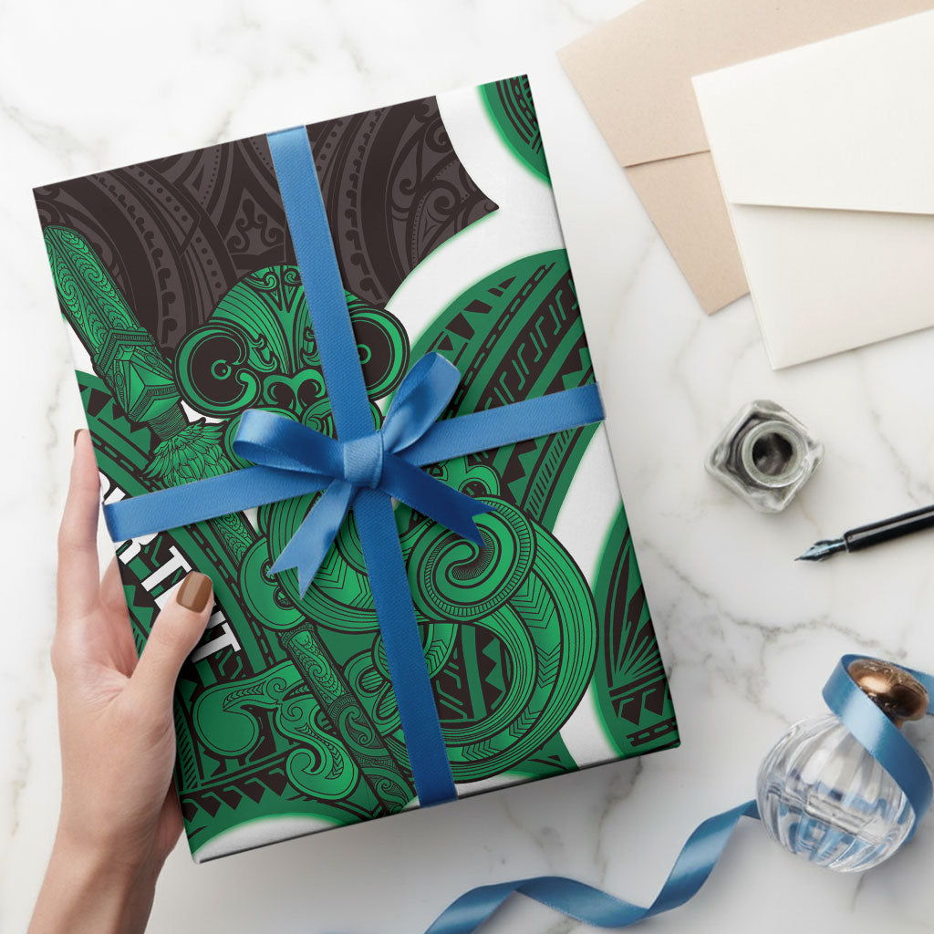 Kakariki Aotearoa Atua Tumatauenga Personalised Wrapping Paper Maori God Of War Tiki With Taiaha LT14 - Polynesian Pride