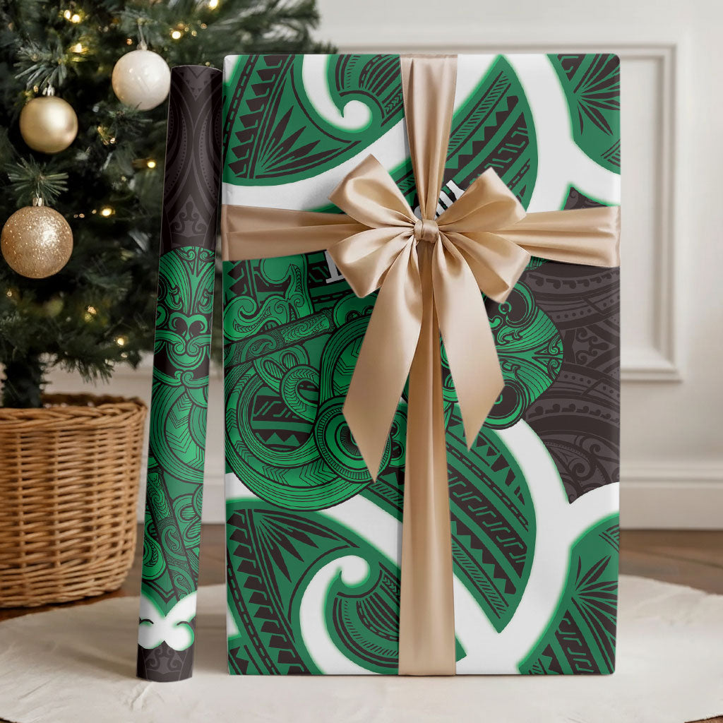 Kakariki Aotearoa Atua Tumatauenga Personalised Wrapping Paper Maori God Of War Tiki With Taiaha LT14 - Polynesian Pride