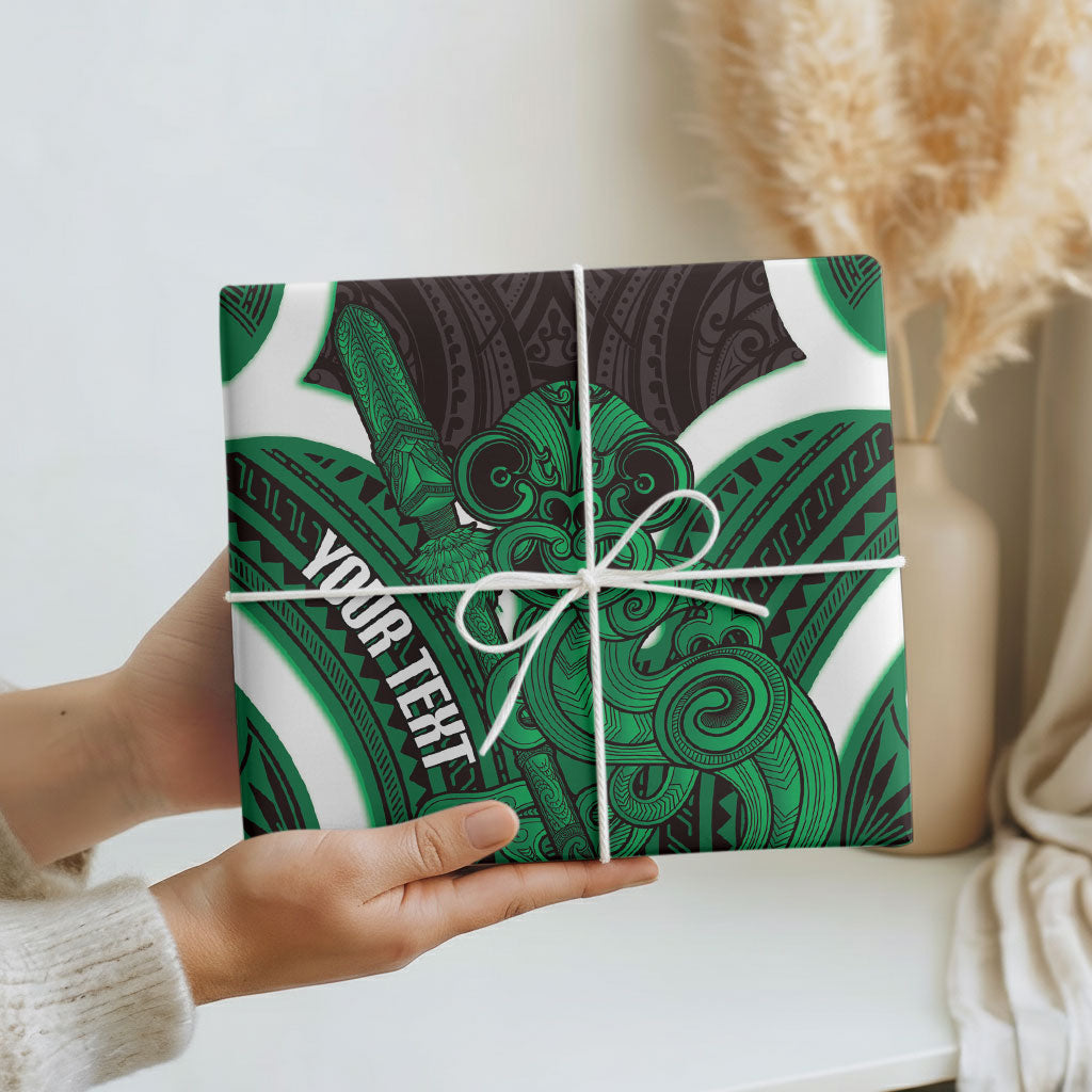 Kakariki Aotearoa Atua Tumatauenga Personalised Wrapping Paper Maori God Of War Tiki With Taiaha LT14 - Polynesian Pride