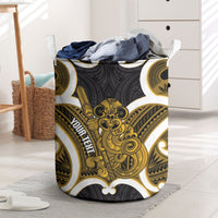Kowhai Aotearoa Atua Tumatauenga Personalised Laundry Basket Maori God Of War Tiki With Taiaha LT14 Yellow - Polynesian Pride