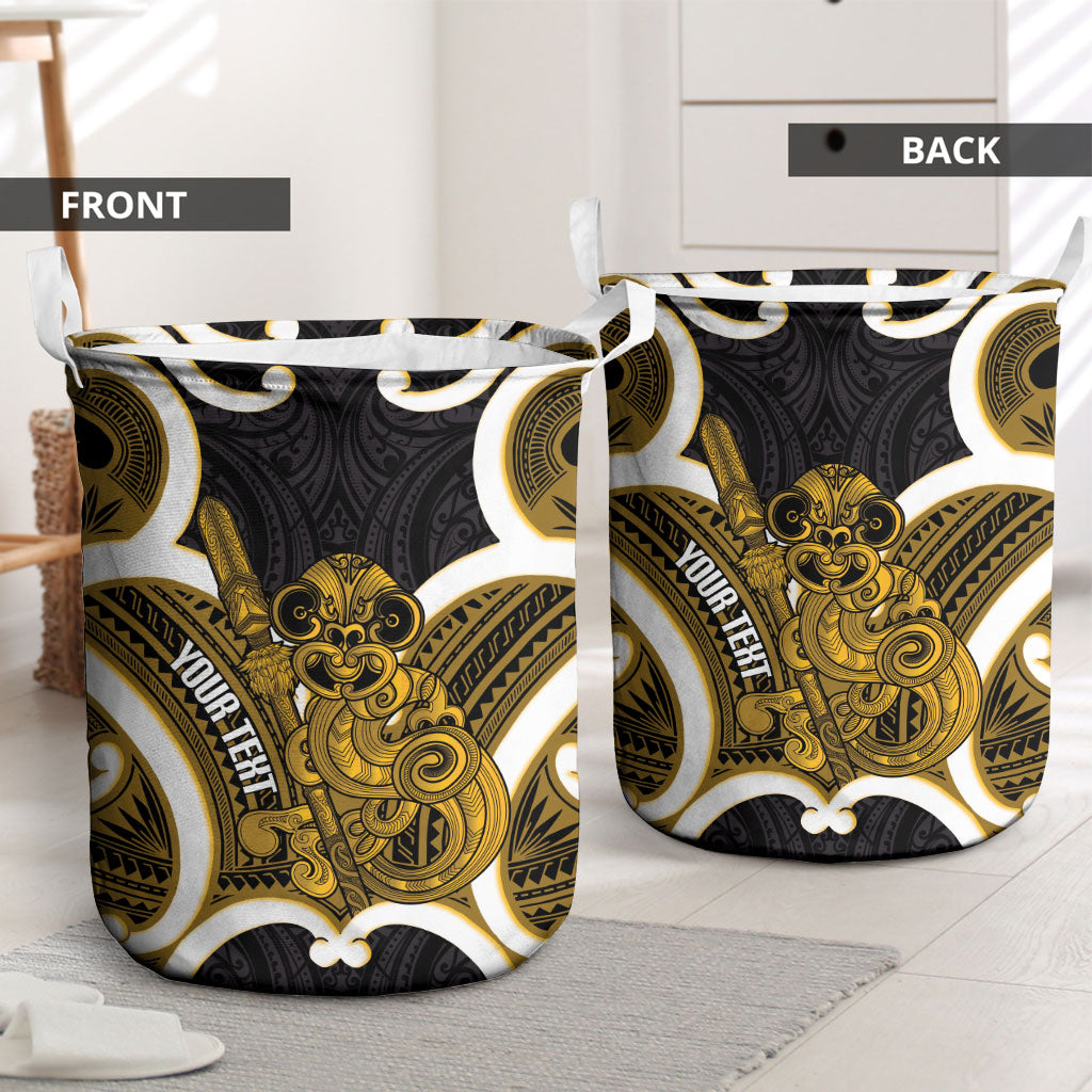 Kowhai Aotearoa Atua Tumatauenga Personalised Laundry Basket Maori God Of War Tiki With Taiaha LT14 - Polynesian Pride