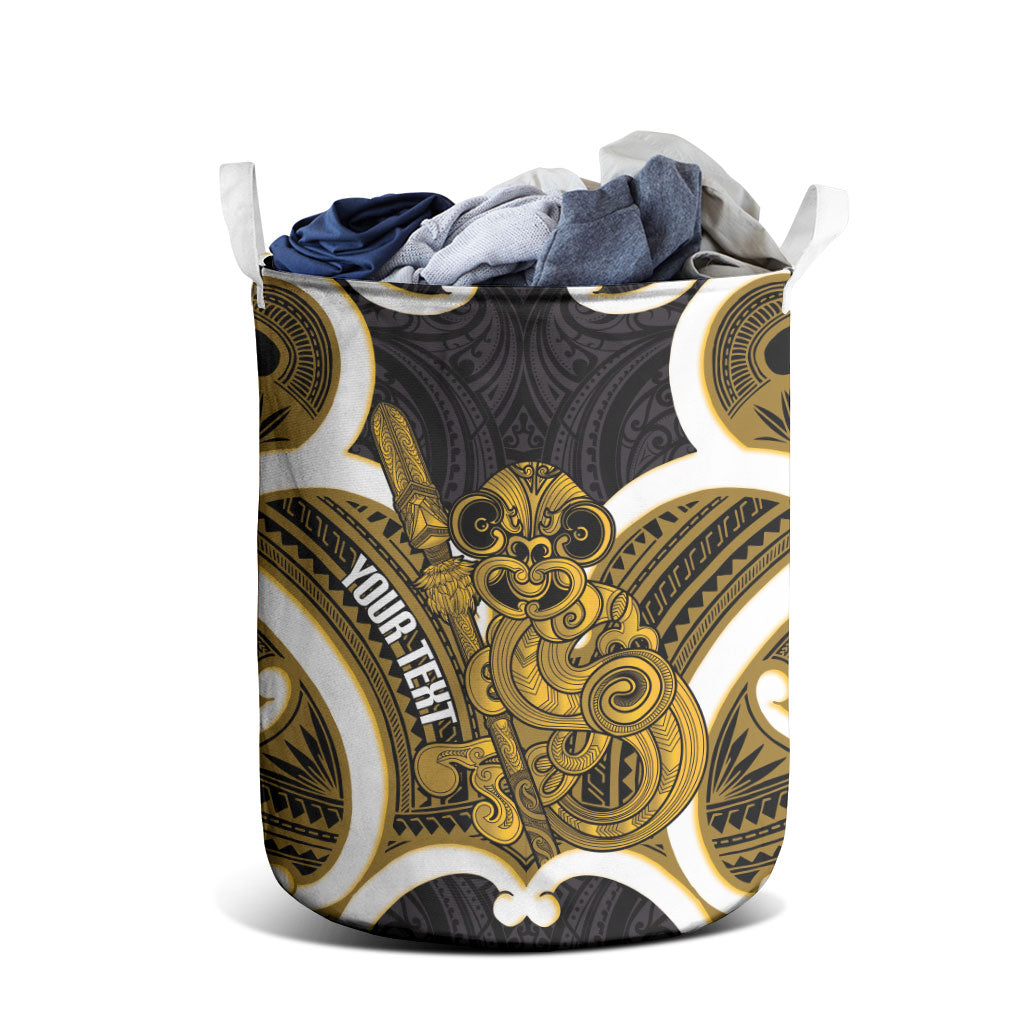 Kowhai Aotearoa Atua Tumatauenga Personalised Laundry Basket Maori God Of War Tiki With Taiaha LT14 - Polynesian Pride