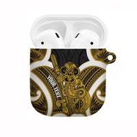 Kowhai Aotearoa Atua Tumatauenga Personalised AirPods Case Maori God Of War Tiki With Taiaha LT14 Yellow - Polynesian Pride