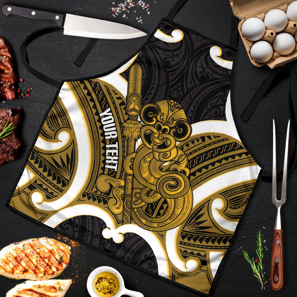 Kowhai Aotearoa Atua Tumatauenga Personalised Apron Maori God Of War Tiki With Taiaha LT14 Yellow - Polynesian Pride