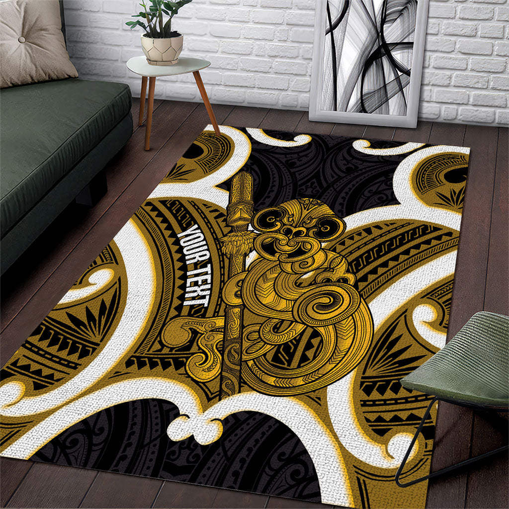 Kowhai Aotearoa Atua Tumatauenga Personalised Area Rug Maori God Of War Tiki With Taiaha LT14 Yellow - Polynesian Pride