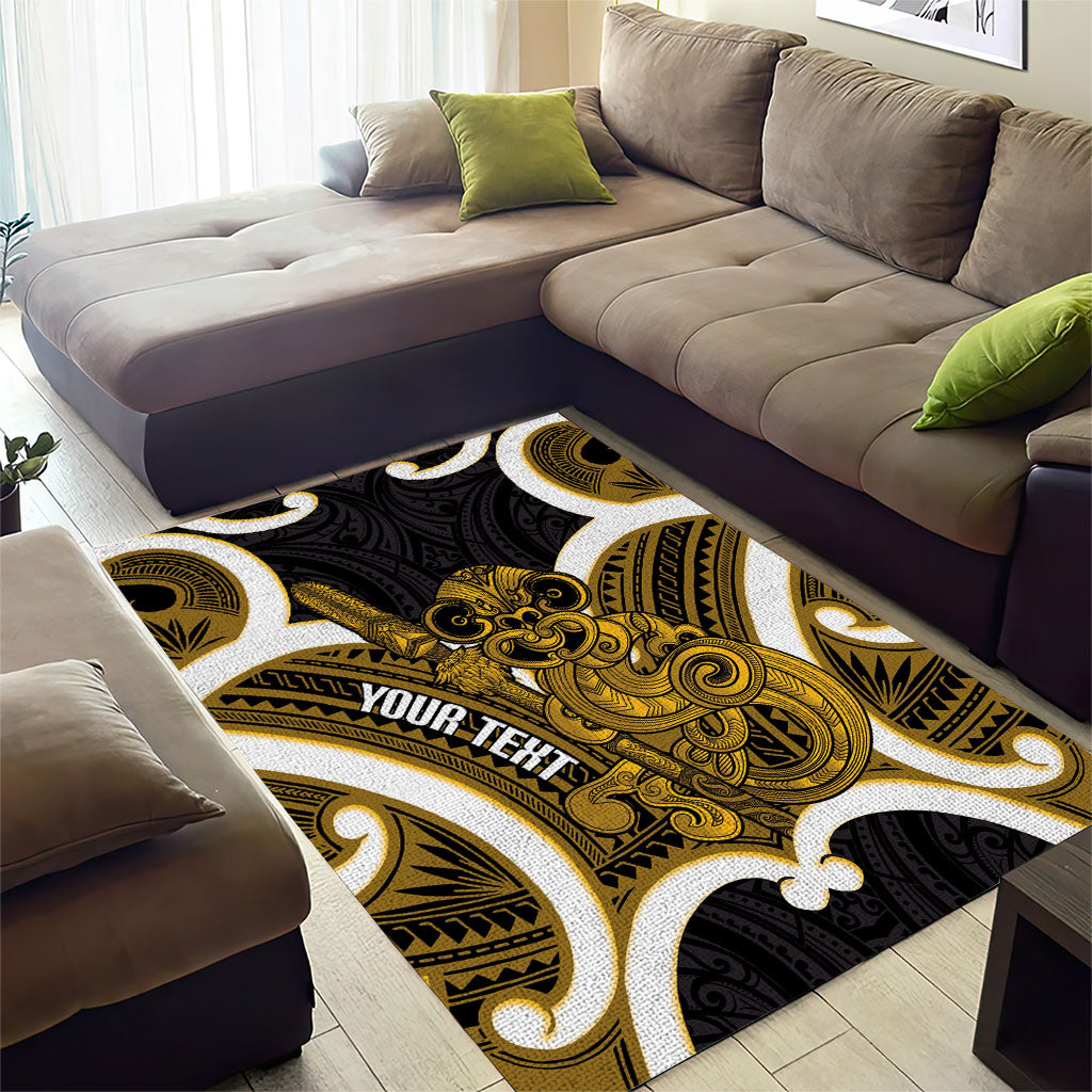 Kowhai Aotearoa Atua Tumatauenga Personalised Area Rug Maori God Of War Tiki With Taiaha LT14 - Polynesian Pride