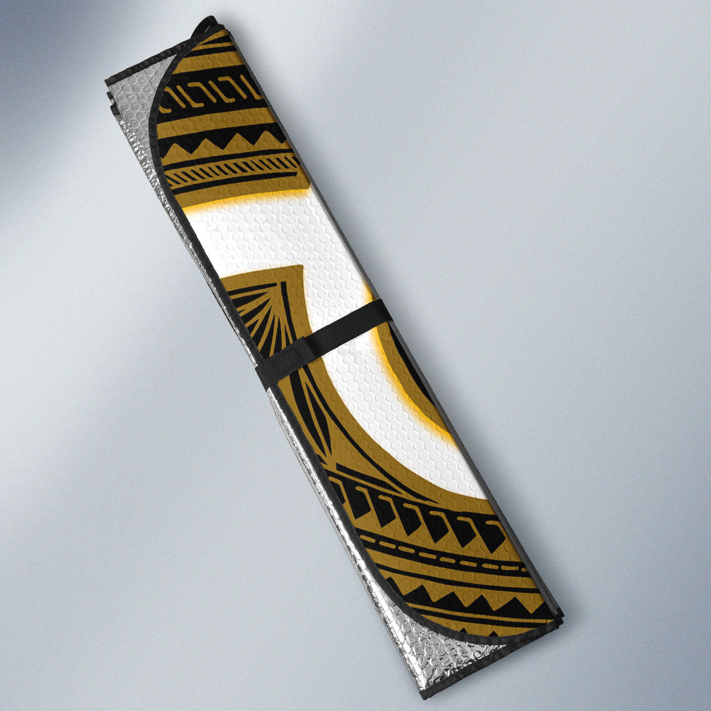 Kowhai Aotearoa Atua Tumatauenga Personalised Auto Sun Shade Maori God Of War Tiki With Taiaha LT14 - Polynesian Pride