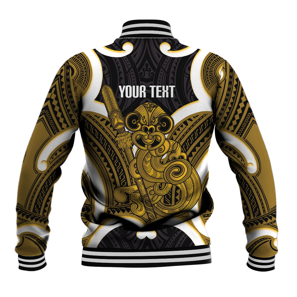 Kowhai Aotearoa Atua Tumatauenga Personalised Baseball Jacket Maori God Of War Tiki With Taiaha LT14 - Polynesian Pride