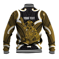 Kowhai Aotearoa Atua Tumatauenga Personalised Baseball Jacket Maori God Of War Tiki With Taiaha LT14 - Polynesian Pride