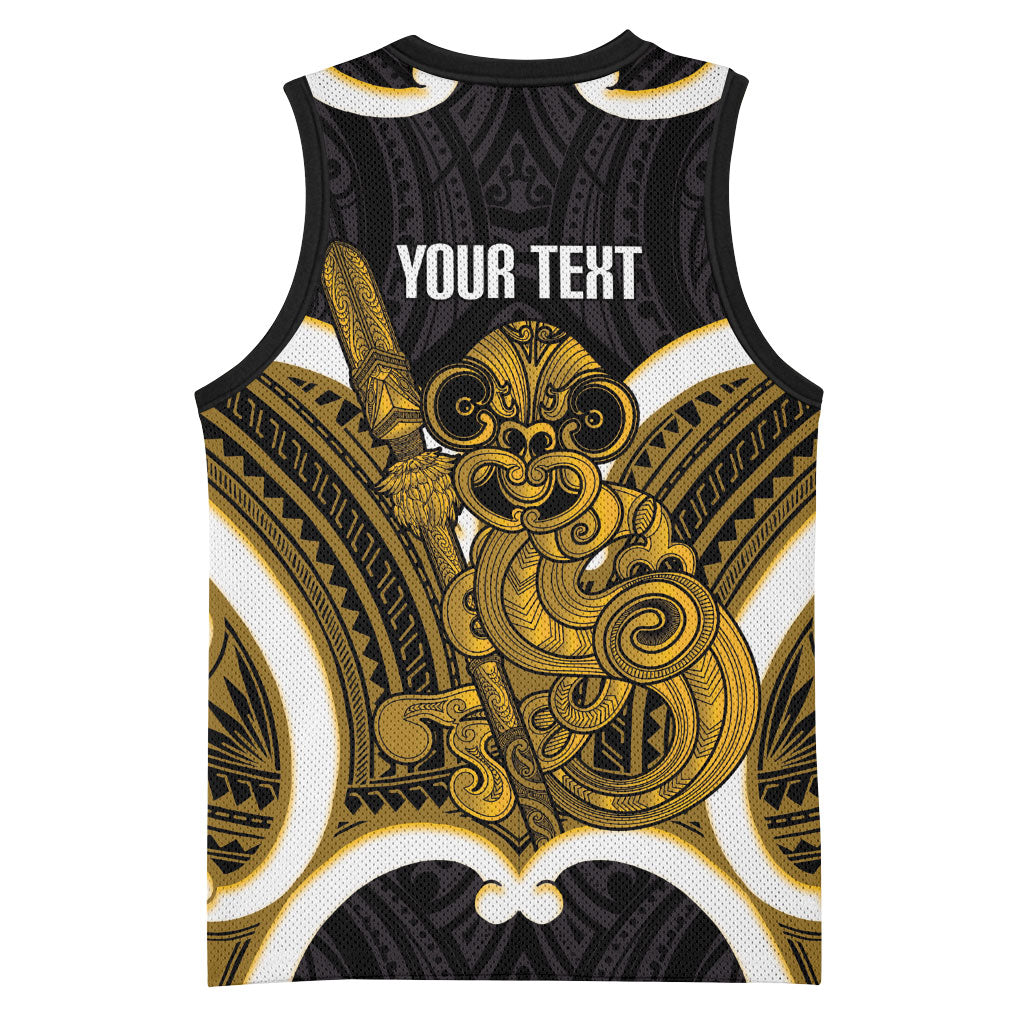 Kowhai Aotearoa Atua Tumatauenga Personalised Basketball Jersey Maori God Of War Tiki With Taiaha LT14 - Polynesian Pride