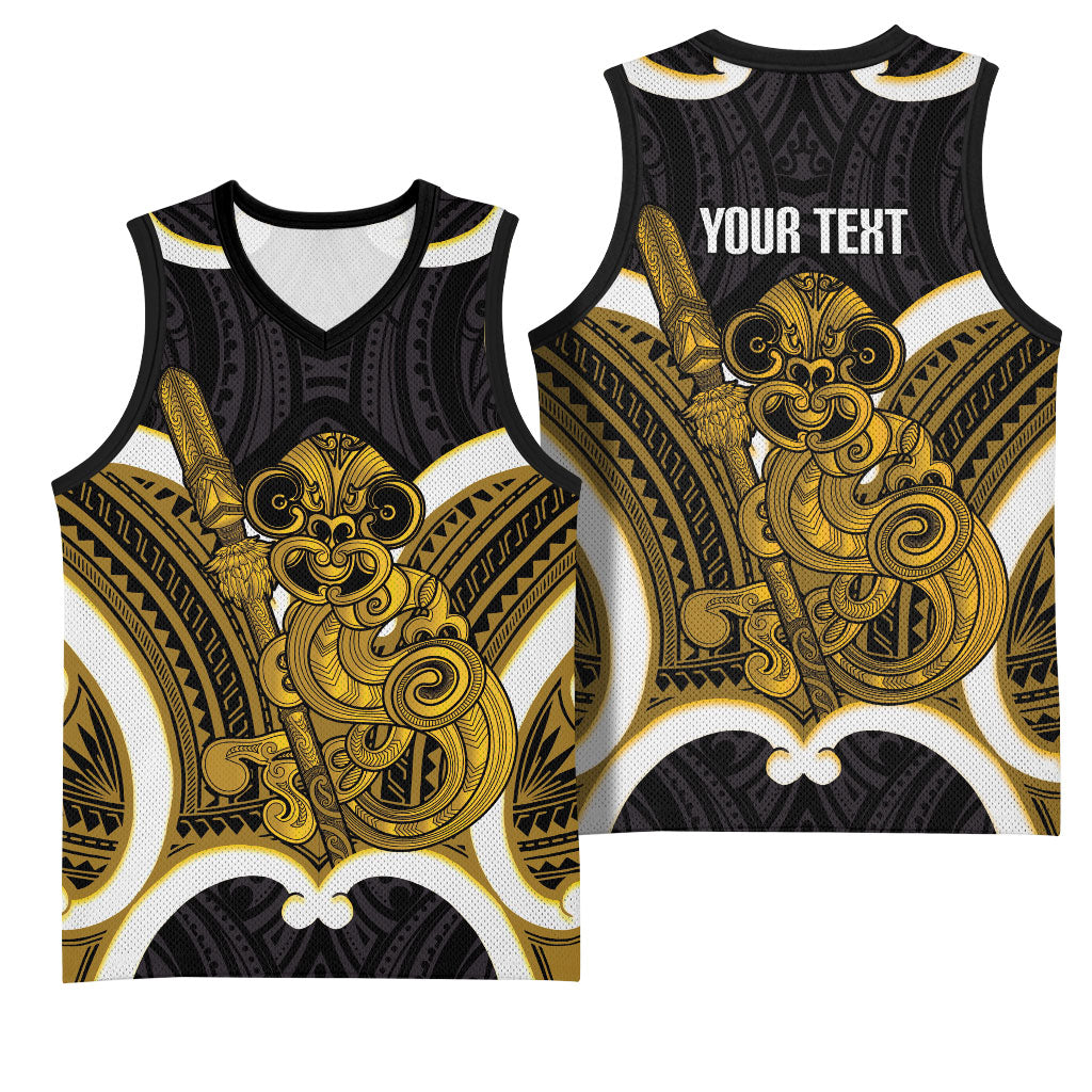 Kowhai Aotearoa Atua Tumatauenga Personalised Basketball Jersey Maori God Of War Tiki With Taiaha LT14 - Polynesian Pride
