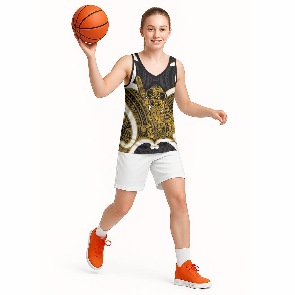 Kowhai Aotearoa Atua Tumatauenga Personalised Basketball Jersey Maori God Of War Tiki With Taiaha LT14 - Polynesian Pride