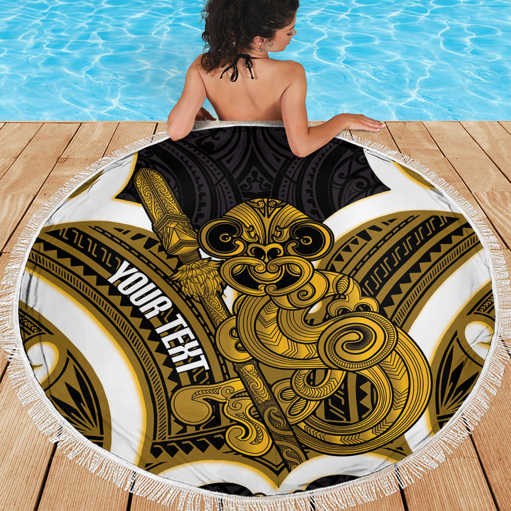 Kowhai Aotearoa Atua Tumatauenga Personalised Beach Blanket Maori God Of War Tiki With Taiaha LT14 - Polynesian Pride
