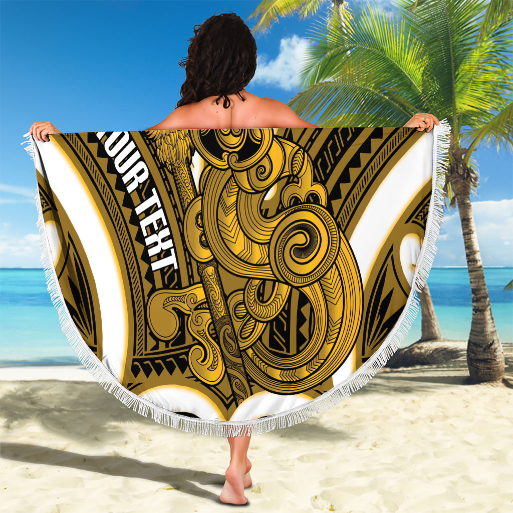 Kowhai Aotearoa Atua Tumatauenga Personalised Beach Blanket Maori God Of War Tiki With Taiaha LT14 - Polynesian Pride
