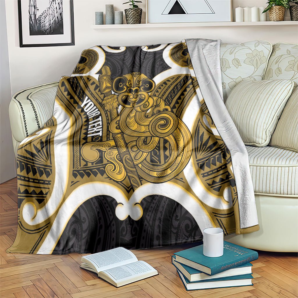 Kowhai Aotearoa Atua Tumatauenga Personalised Blanket Maori God Of War Tiki With Taiaha LT14 Yellow - Polynesian Pride