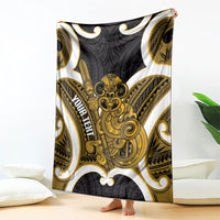 Kowhai Aotearoa Atua Tumatauenga Personalised Blanket Maori God Of War Tiki With Taiaha LT14 - Polynesian Pride