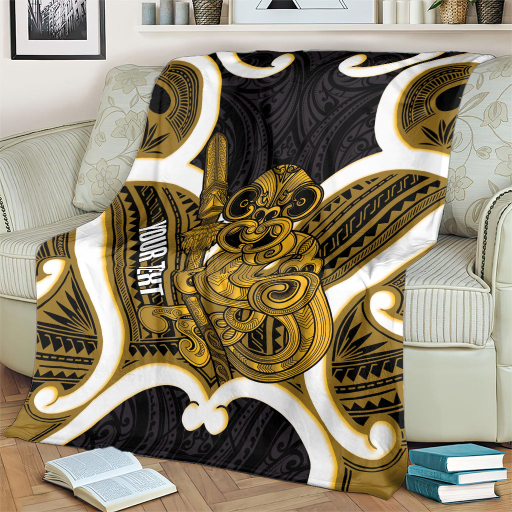 Kowhai Aotearoa Atua Tumatauenga Personalised Blanket Maori God Of War Tiki With Taiaha LT14 - Polynesian Pride