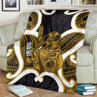 Kowhai Aotearoa Atua Tumatauenga Personalised Blanket Maori God Of War Tiki With Taiaha LT14 - Polynesian Pride