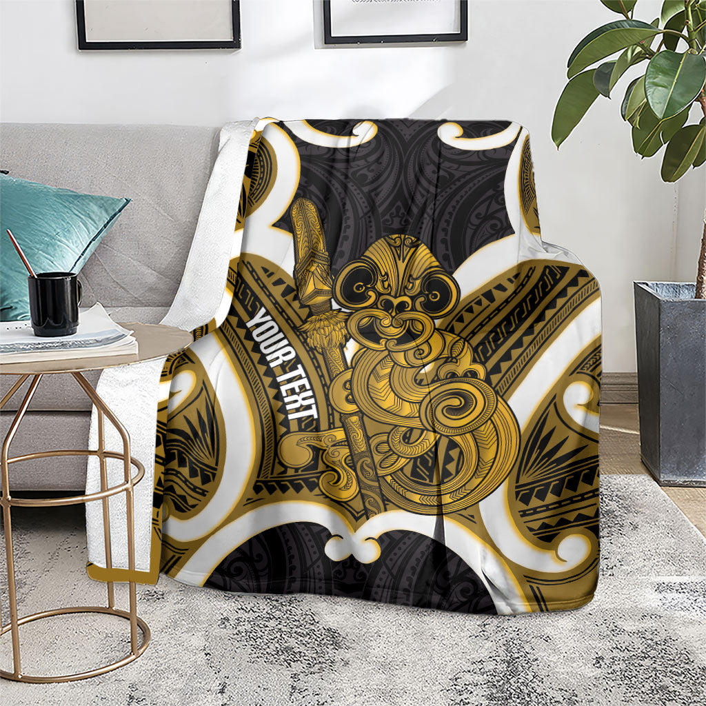 Kowhai Aotearoa Atua Tumatauenga Personalised Blanket Maori God Of War Tiki With Taiaha LT14 - Polynesian Pride