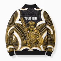 Kowhai Aotearoa Atua Tumatauenga Personalised Bomber Puffer Jacket Maori God Of War Tiki With Taiaha LT14 - Polynesian Pride