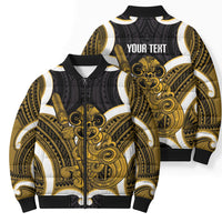 Kowhai Aotearoa Atua Tumatauenga Personalised Bomber Puffer Jacket Maori God Of War Tiki With Taiaha LT14 - Polynesian Pride