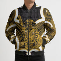 Kowhai Aotearoa Atua Tumatauenga Personalised Bomber Puffer Jacket Maori God Of War Tiki With Taiaha LT14 - Polynesian Pride