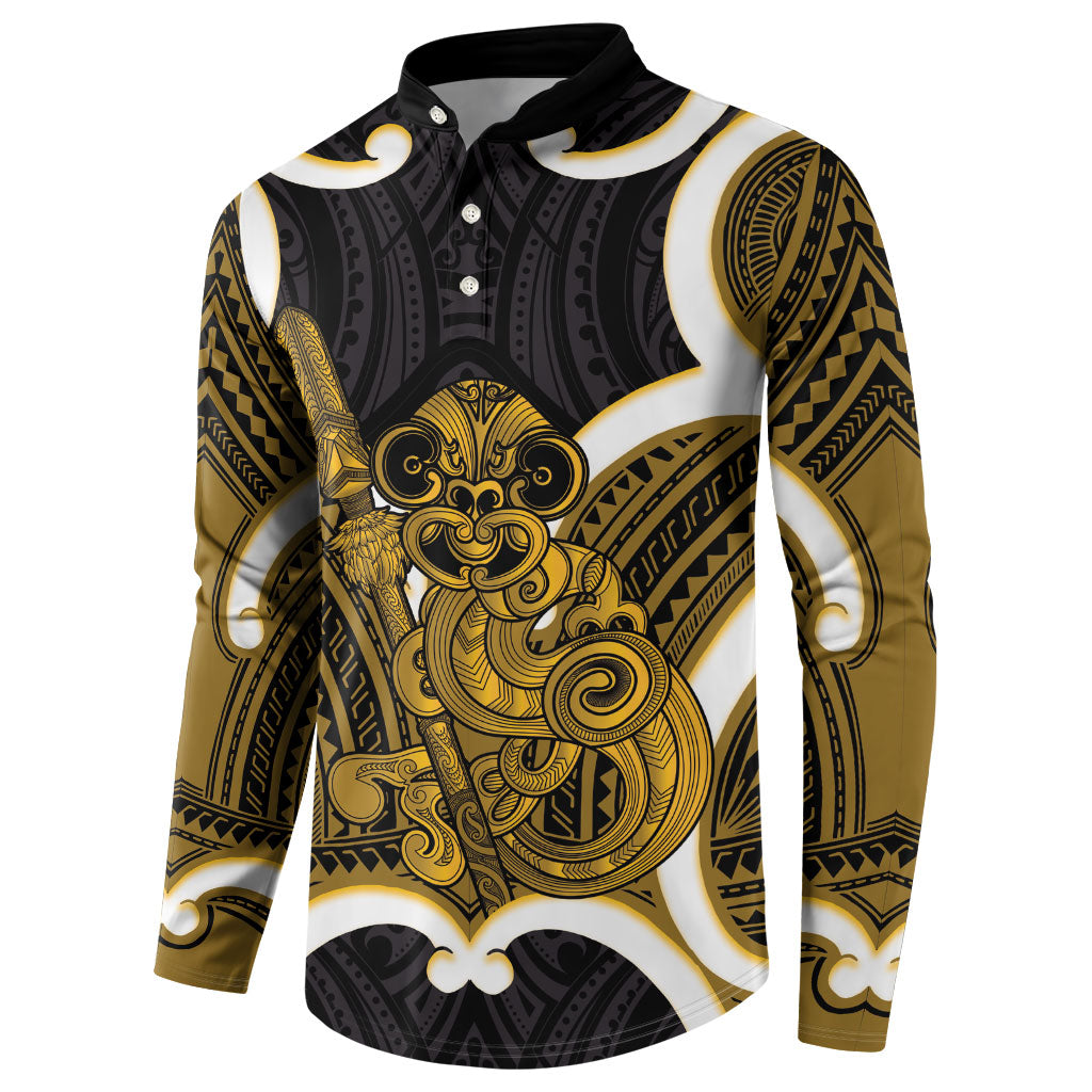 Kowhai Aotearoa Atua Tumatauenga Personalised Button Sweatshirt Maori God Of War Tiki With Taiaha LT14 - Polynesian Pride