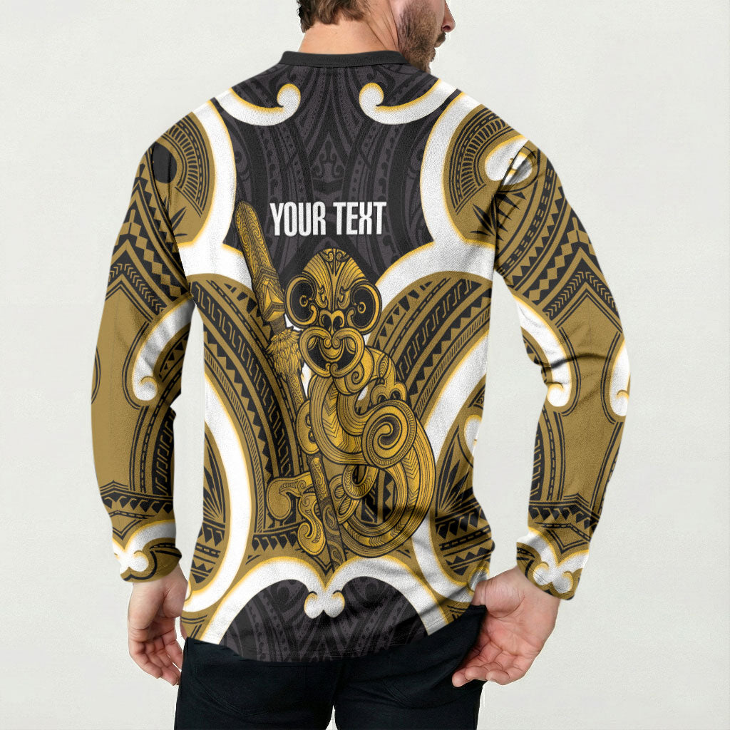 Kowhai Aotearoa Atua Tumatauenga Personalised Button Sweatshirt Maori God Of War Tiki With Taiaha LT14 - Polynesian Pride