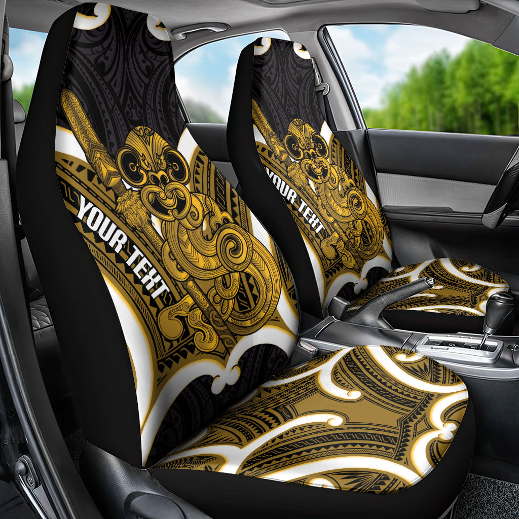 Kowhai Aotearoa Atua Tumatauenga Personalised Car Seat Cover Maori God Of War Tiki With Taiaha LT14 - Polynesian Pride