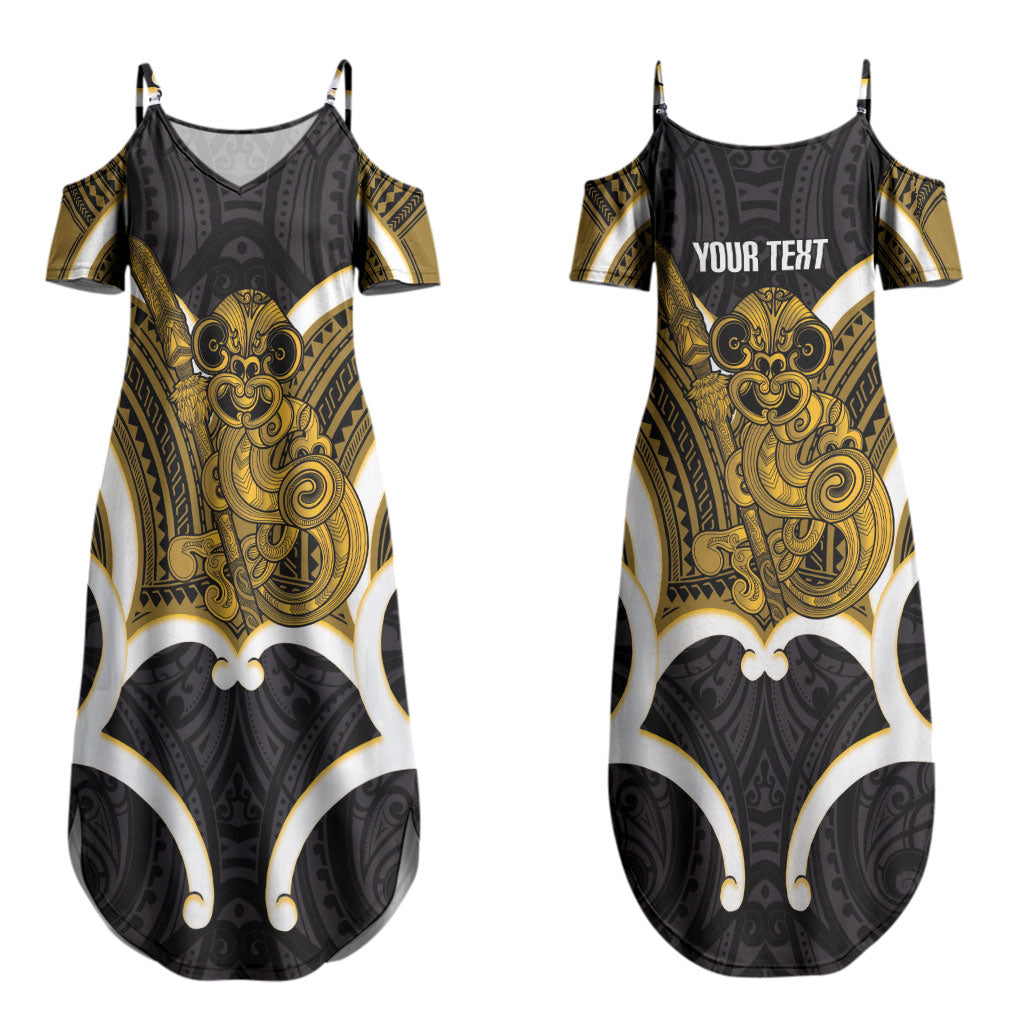 Kowhai Aotearoa Atua Tumatauenga Personalised Couples Matching Summer Maxi Dress and Hawaiian Shirt Maori God Of War Tiki With Taiaha LT14 - Polynesian Pride