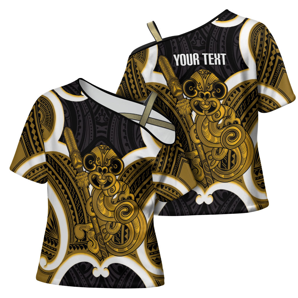 Kowhai Aotearoa Atua Tumatauenga Personalised Cross Shoulder Shirt Maori God Of War Tiki With Taiaha LT14 - Polynesian Pride
