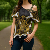 Kowhai Aotearoa Atua Tumatauenga Personalised Cross Shoulder Shirt Maori God Of War Tiki With Taiaha LT14 - Polynesian Pride