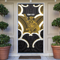 Kowhai Aotearoa Atua Tumatauenga Personalised Door Cover Maori God Of War Tiki With Taiaha LT14 Yellow - Polynesian Pride